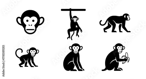 Silhouette Monkey Vector Art Collection - Various Poses and Expressions