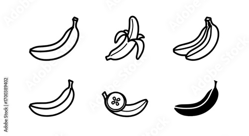Collection of Simple Banana Fruit Outline Icons