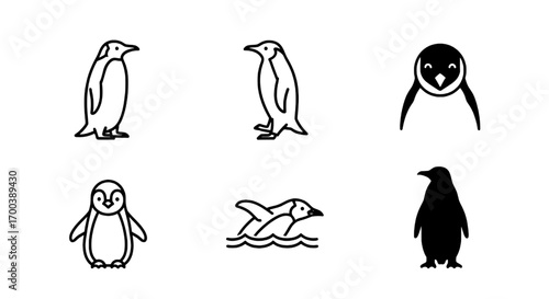 Penguin Silhouette Collection Adorable Vector Icons