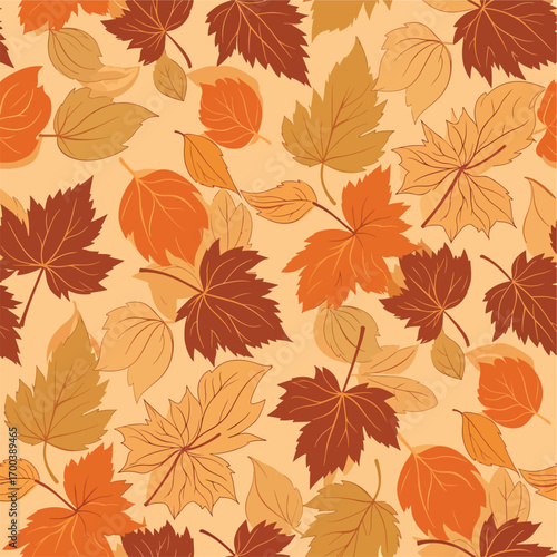 Autumn leaves seamless pattern in warm earthy tones creates a seasonal background, seamless pattern, Stock royalty.