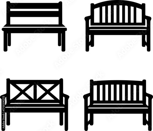 Park Bench Silhouette Icon Set