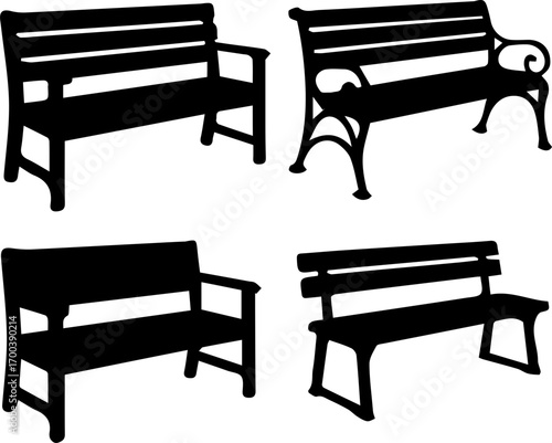 Park Bench Silhouette Icon Set