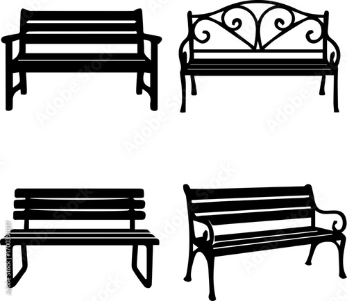 Park Bench Silhouette Icon Set