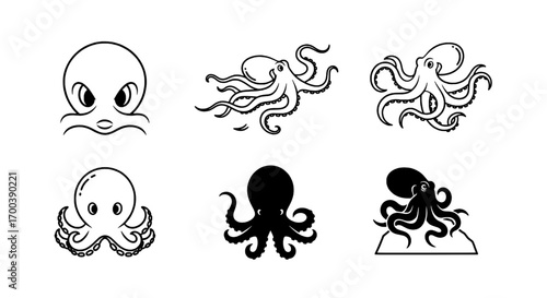 Collection of Creative Octopus Illustrations in Black and White