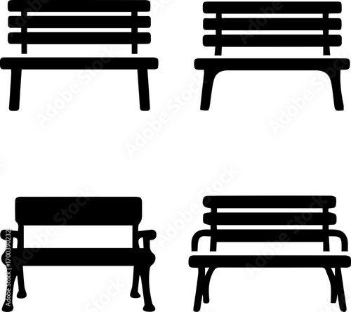 Park Bench Silhouette Icon Set