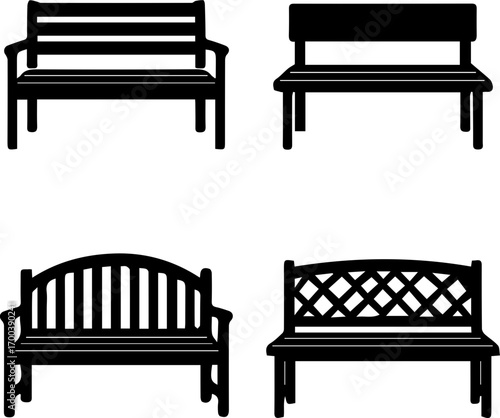 Park Bench Silhouette Icon Set