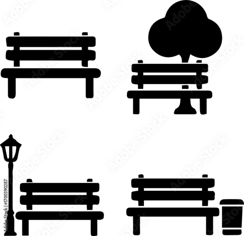 Park Bench Silhouette Icon Set