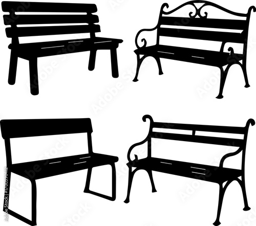 Park Bench Silhouette Icon Set