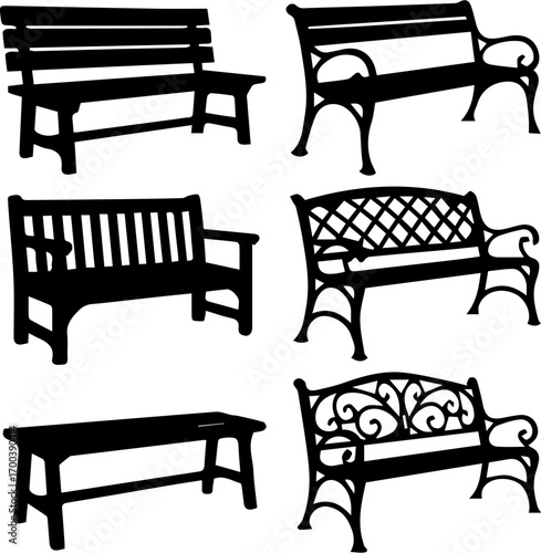 Park Bench Silhouette Icon Set