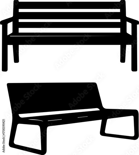 Park Bench Silhouette Icon Set