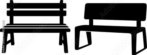Park Bench Silhouette Icon Set