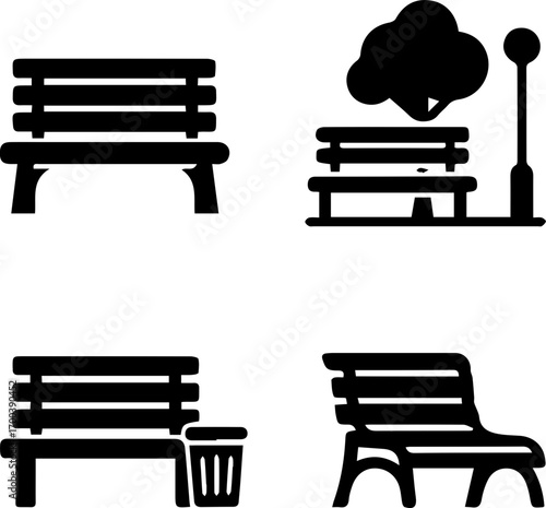 Park Bench Silhouette Icon Set