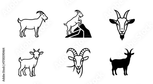 Diverse Goat Illustrations Minimalist Animal Vector Icons Collection