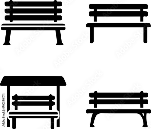 Park Bench Silhouette Icon Set