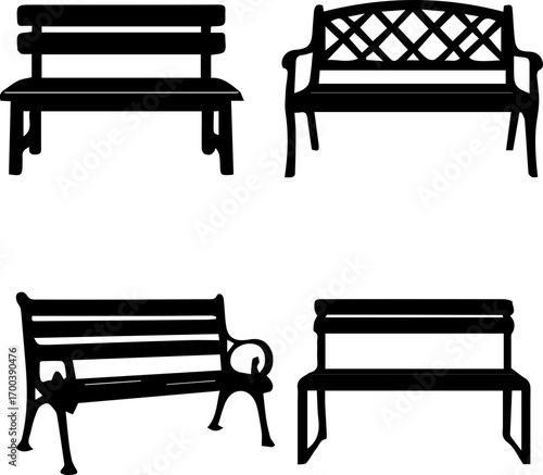 Park Bench Silhouette Icon Set