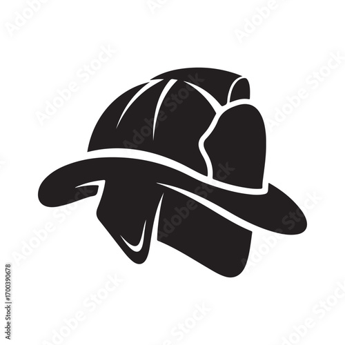 Stylized Monochromatic Firefighter Helmet Vector Icon