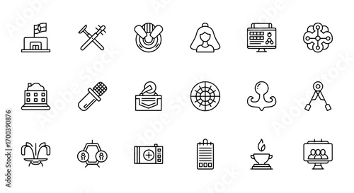 Collection of Outlined Icons Representing Diverse Symbols and Concepts