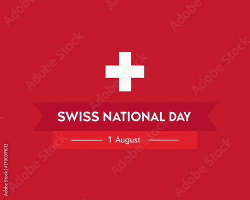 Swiss national day celebration with swiss flag and august first date