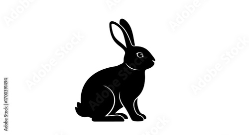 Simple Black Rabbit Illustration on White Background for Graphic Design Projects