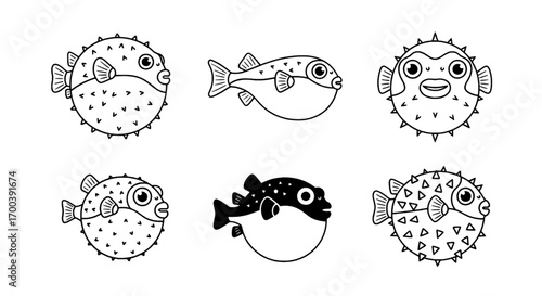 Pufferfish Outline Illustrations for Creative Projects