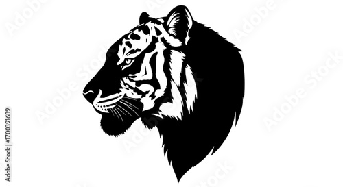 Striking Black and White Tiger Head Silhouette