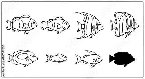 Collection of Tropical Fish Line Art Icons