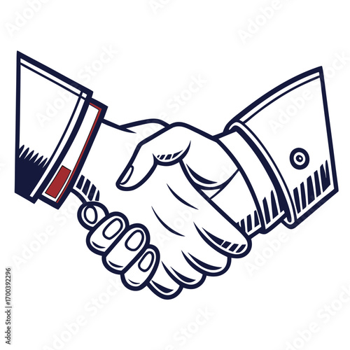 Two businessmen shake hands in a symbolic illustration of a successful business deal and partnership agreement