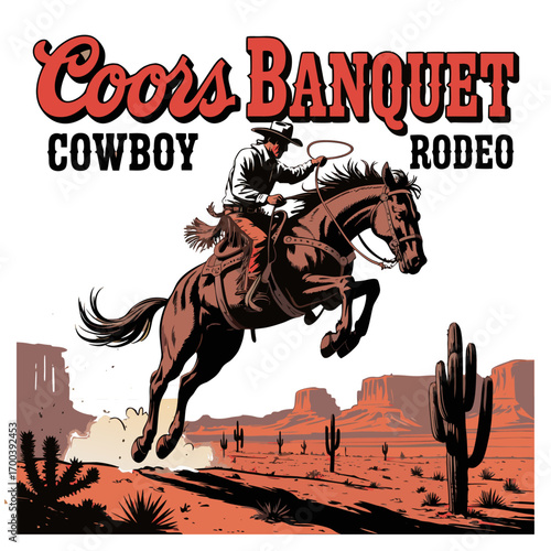 Cooss Banquet Cowboy Rodeo A Western illustration T-shirt Design
