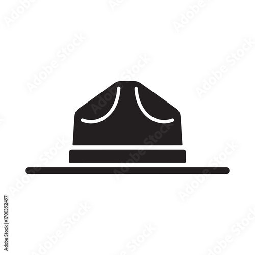 Black Silhouette Icon of a Traditional Peaked Crown Hat with a Wide Brim
