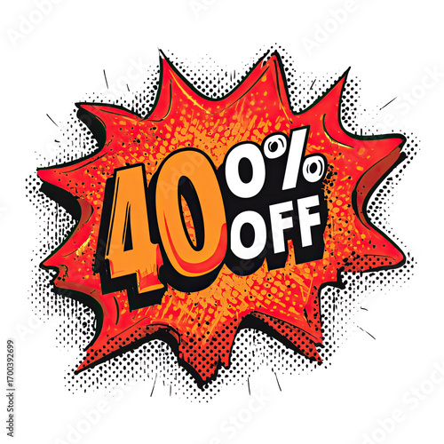Bold Retro Comic Sticker with 40 Percent Off Discount Text