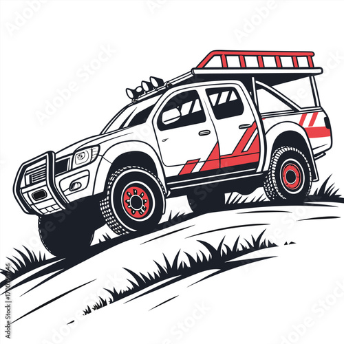 Vector illustration of a cartoon car, a classic red sports automobile with a vintage design