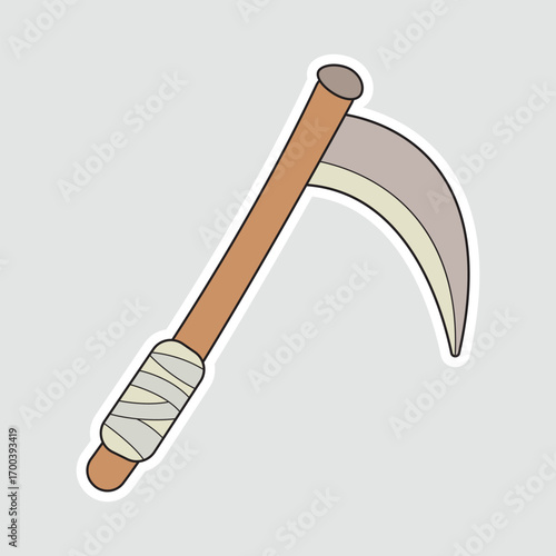 Cartoon Grim Reaper Scythe. A simple, cartoon vector illustration of a scythe, the iconic weapon of the Grim Reaper, perfect for Halloween themes and designs