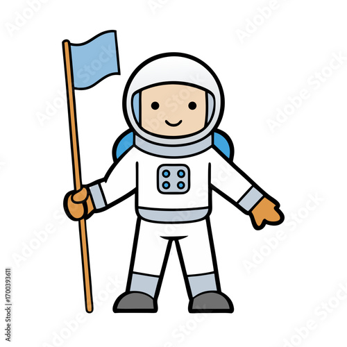 cartoon scientist astronaut man in full space suit