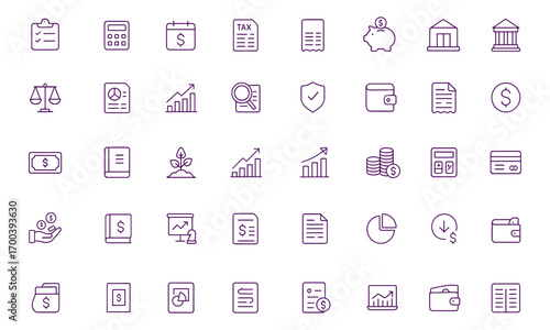 Financial Accounting Icons, Finance Icon Set, Budget, Money, Tax, Invoice, Payroll, Savings, Calculator, Bank, Balance, Audit, Cash, Report, Ledger, Expense, Profit, Investment, Strategy, Statement