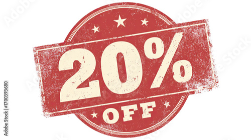Retro Red Rectangular 20 Percent Off Promotional Sticker Design