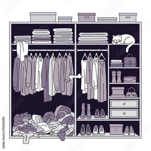 Cluttered closet organized storage solutions for clothing and accessories