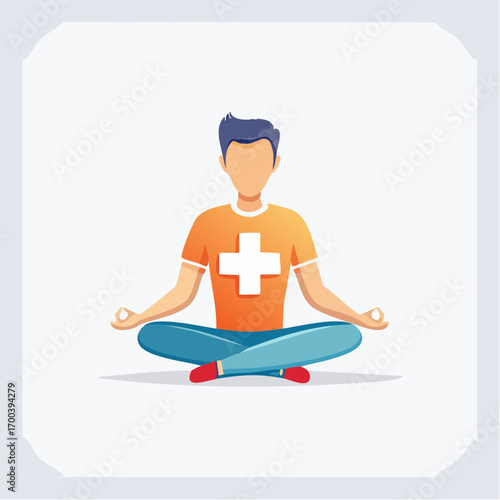 A Person Meditating in the Lotus Position with a Medical Cross Design on Shirt