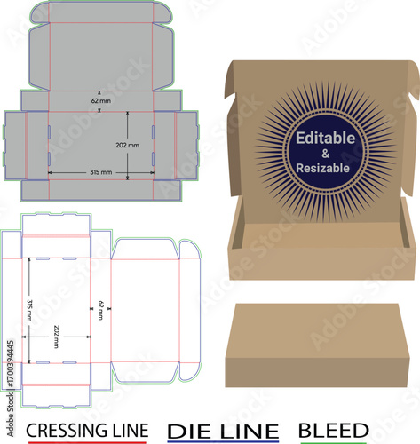  Box With Flip Lid Packaging Die Cut Template,Packaging template diagram with measurements die cut