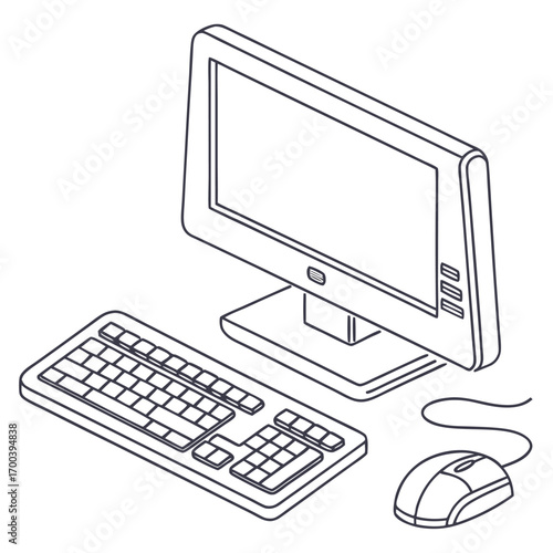 Black LCD computer monitor with mouse and keyboard on a