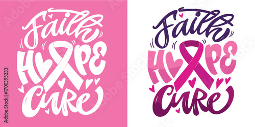 Hand drawn doodle lettering quote about Pink october, breast cancer awareness. Lettering for t-shirt design, mug print, bag print, clothes fashion. 100% hand drawn vector image.