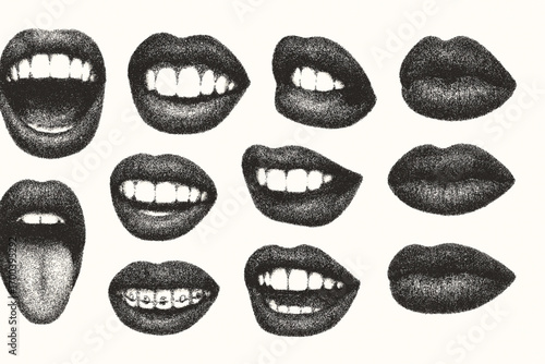 Artistic Expressions: A collection of captivating sketches showcasing a variety of expressive mouths, each uniquely rendered, capturing a range of emotions and moods in fine detail.