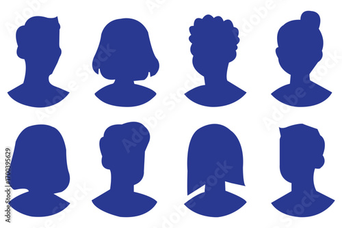 Set of icon avatar profile icon in silhouettes. Profile icon. Avatar icons set. Male and female head silhouettes. Man and woman avatar profile. Male and Female face silhouette icon.