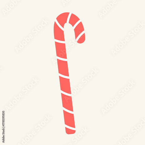 Decorative red christmas candy cane with striped festive design