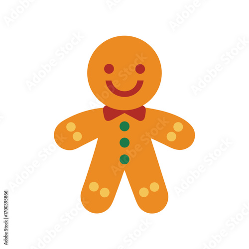 Gingerbread man cookie with red bow tie and green buttons Keywords: gingerbread man, cookie