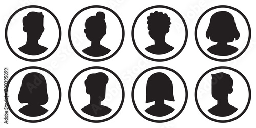 Simple Gray Avatar Icons Representing Male And Female Profiles.