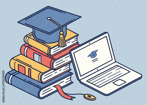 Online Education and Graduation Concept Vector