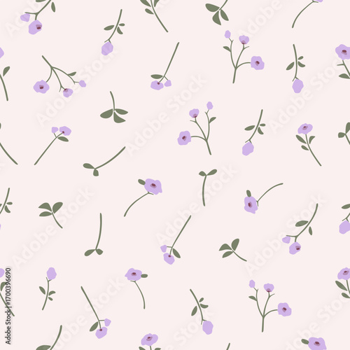 purple flowers seamless pattern , vector , illustration