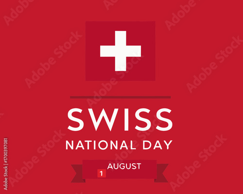 Swiss national day celebration with swiss flag and august 1st date