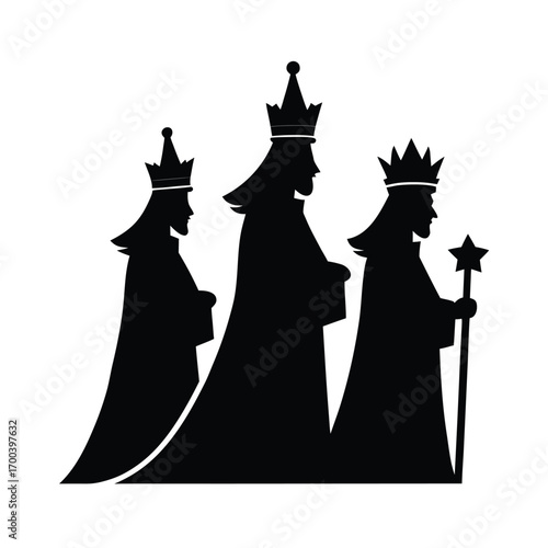 Silhouette of three wise men with crowns and staffs Keywords: wise men, kings, magi, silhouette