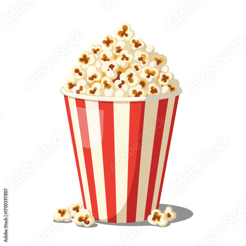 Classic red and white striped popcorn tub for movie night entertainment